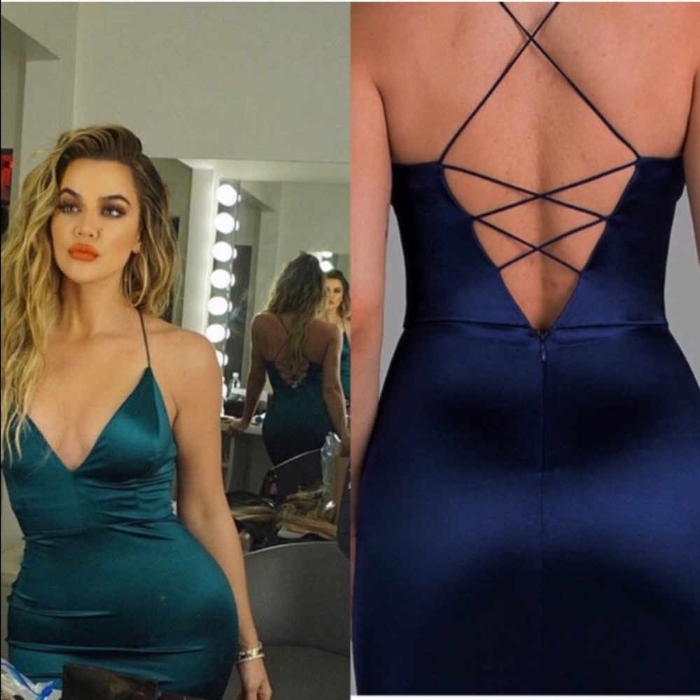 Gorgeous Navy Satin Khloe Dress ๐ Sexy Back. - Picture 2 of 4